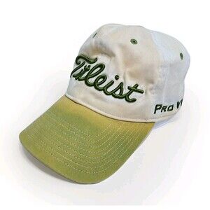 Titleist FJ Foot Joy Pro V1 Distressed Faded Strapback White Green Hat